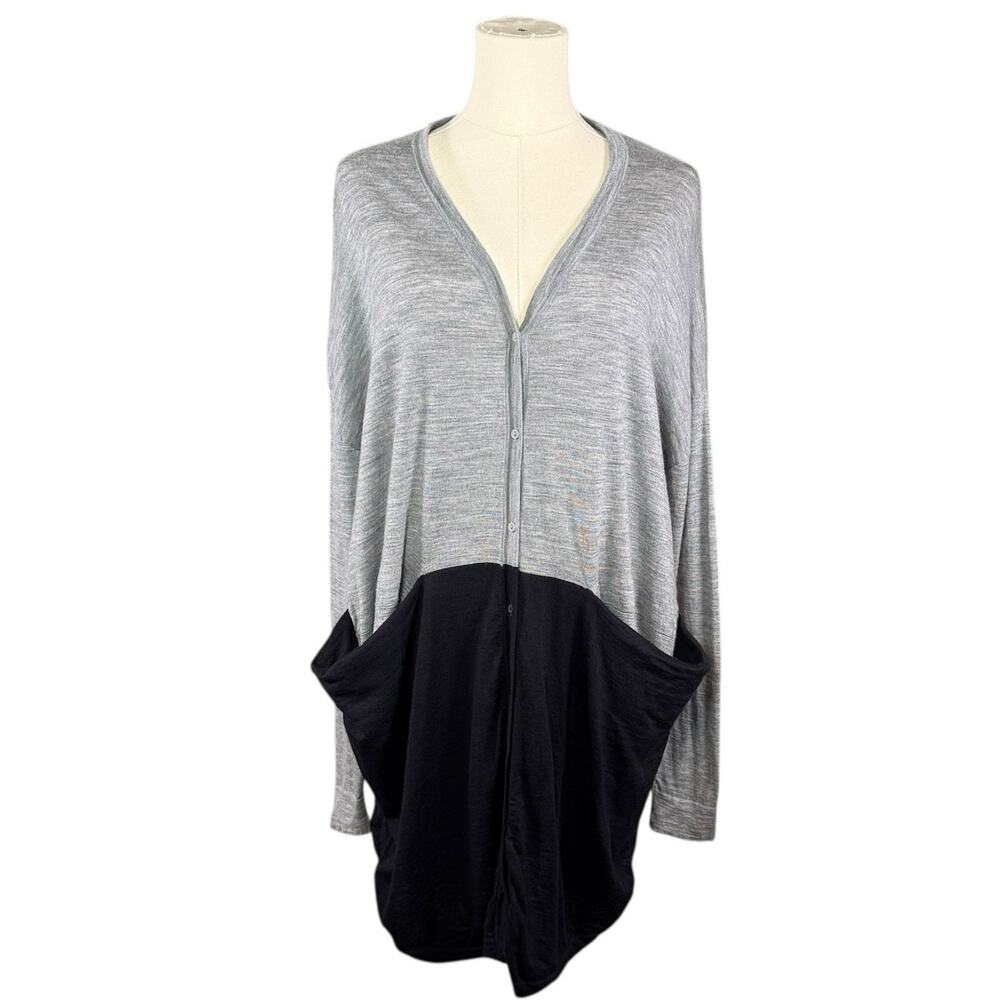 COS Lightweight Wool Cardigan Gray Black Colorblock Layering Knit Sweater Medium